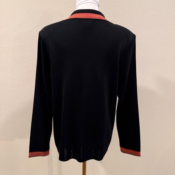 Ming Wang Black Open Front Cardigan Red Trim M Office Career Quiet Luxury Preppy - Picture 2 of 8